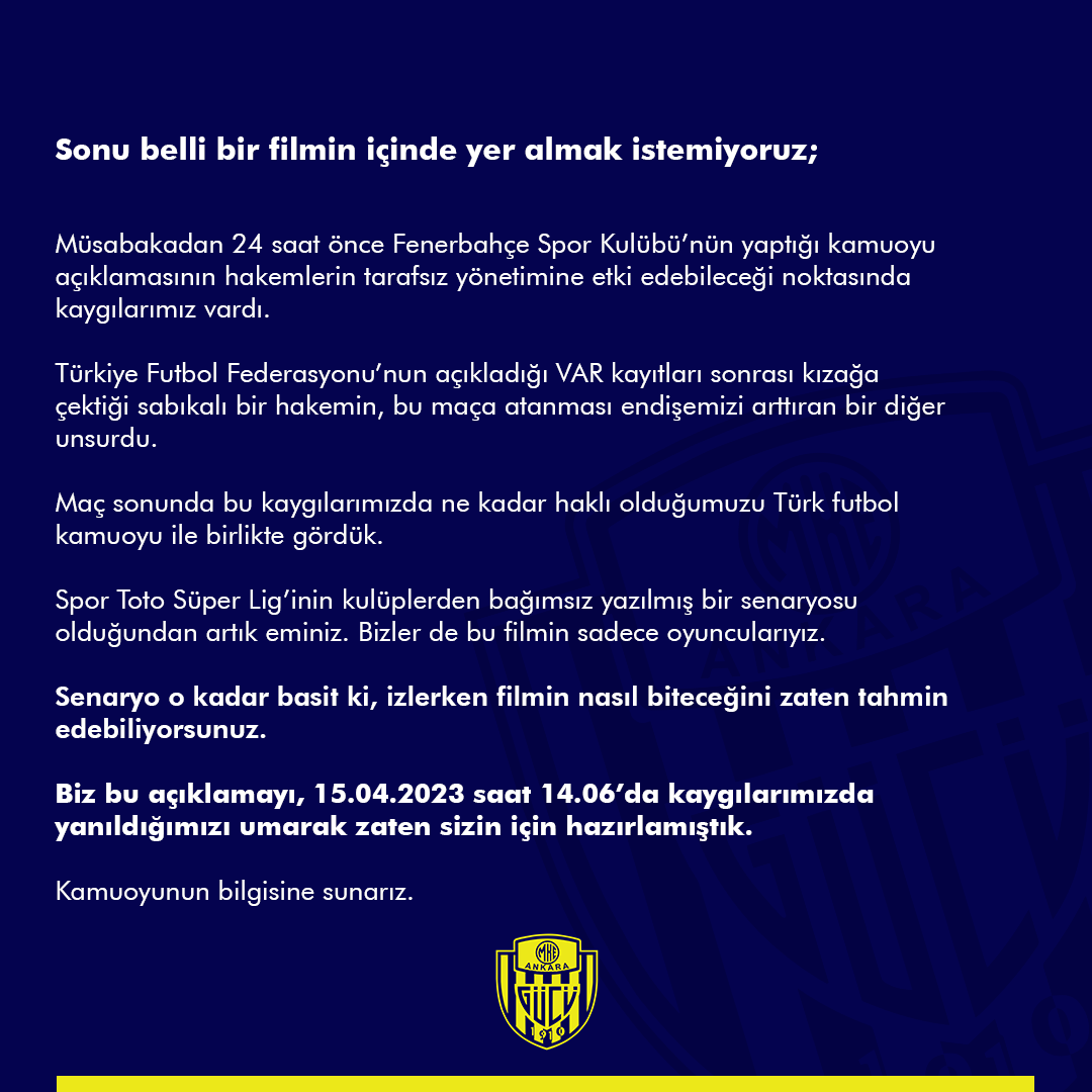Sonu belli bir filmin içinde yer almak istemiyoruz;