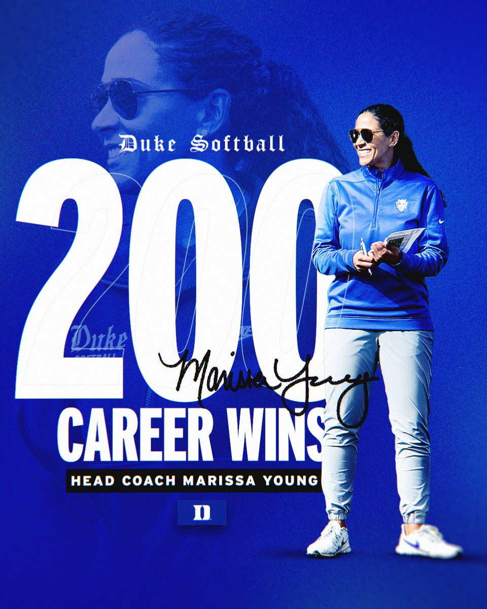 DukeSOFTBALL's tweet photo. A HUGE congratulations to @DukeCoachYoung on win No. 2⃣0⃣0⃣ ‼️

#Team6 | #GoDuke https://t.co/WJFMvIfWEW