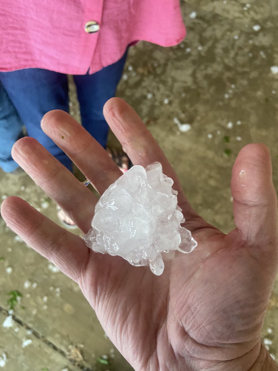 wakifer's tweet photo. Just a little bit of hail in fort smith.  Can’t go check the car yet!  😳@weatherdan https://t.co/6JSaTLyx54