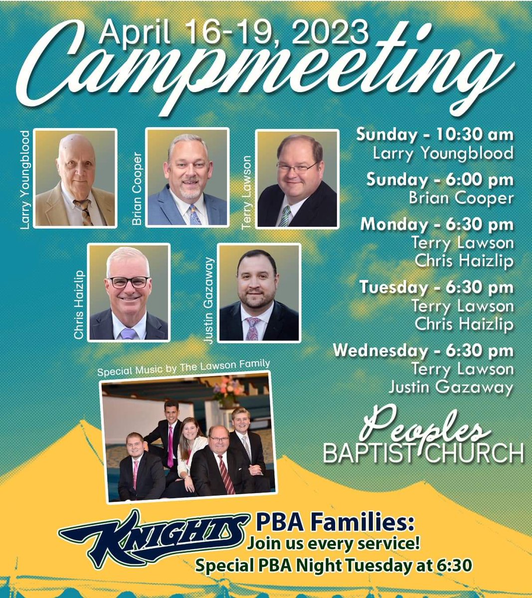PBC Campmeeting 2023 begins this Sunday! We are praying for God’s touch in every service and trusting Him to use His men in a special way.
Join us! We are looking forward to seeing many friends!

**Special Prayer Meeting Saturday at 6PM!**

Psalm 85:6 #somuchthemorepbc