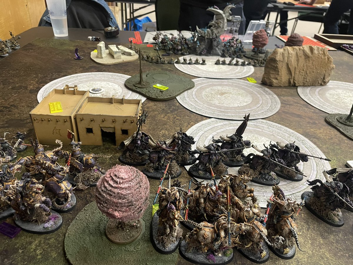 AoS_Marshy92's tweet photo. 3 great games at #Bloodftithe2023 team has won all 3 of our rounds so far. 

Currently 2-1 personally beating @AgeofSotek  and his Gitz, Finlands Bullgors and a narrow loss by 2 VP in a great game against @AosToby. 

We go again tomorrow! 

#chamoneileen #slavestodarkness https://t.co/0DHJCcnn67