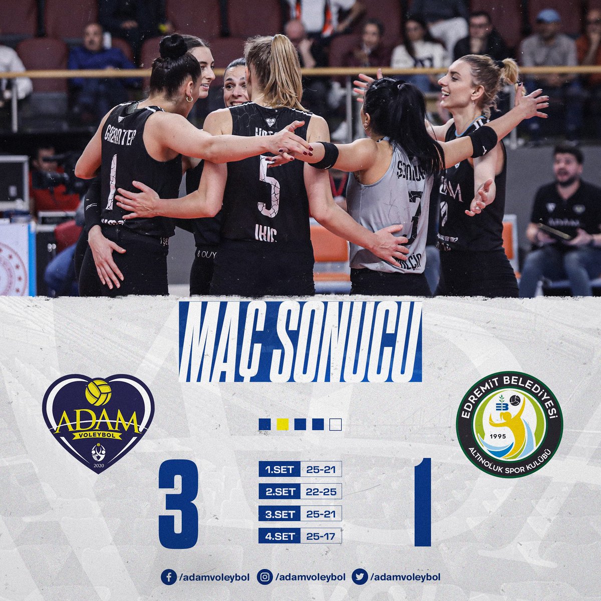 Maç Sonucu | Adam Voleybol 3️⃣ - 1️⃣ Edremit BLD. Altınoluk 💛💙

#RefuseToLose