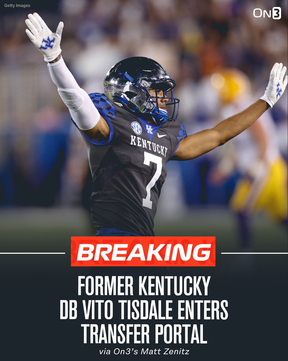 On3 (@on3sports) on Twitter photo Former Kentucky DB Vito Tisdale, who was dismissed from the team in March, has entered the NCAA Transfer Portal, per On3's <a href="/mzenitz/">Matt Zenitz</a>.
More: on3.com/college/kentuc… Former Kentucky DB Vito Tisdale, who was dismissed from the team in March, has entered the NCAA Transfer Portal, per On3's <a href="/mzenitz/">Matt Zenitz</a>.
More: on3.com/college/kentuc…