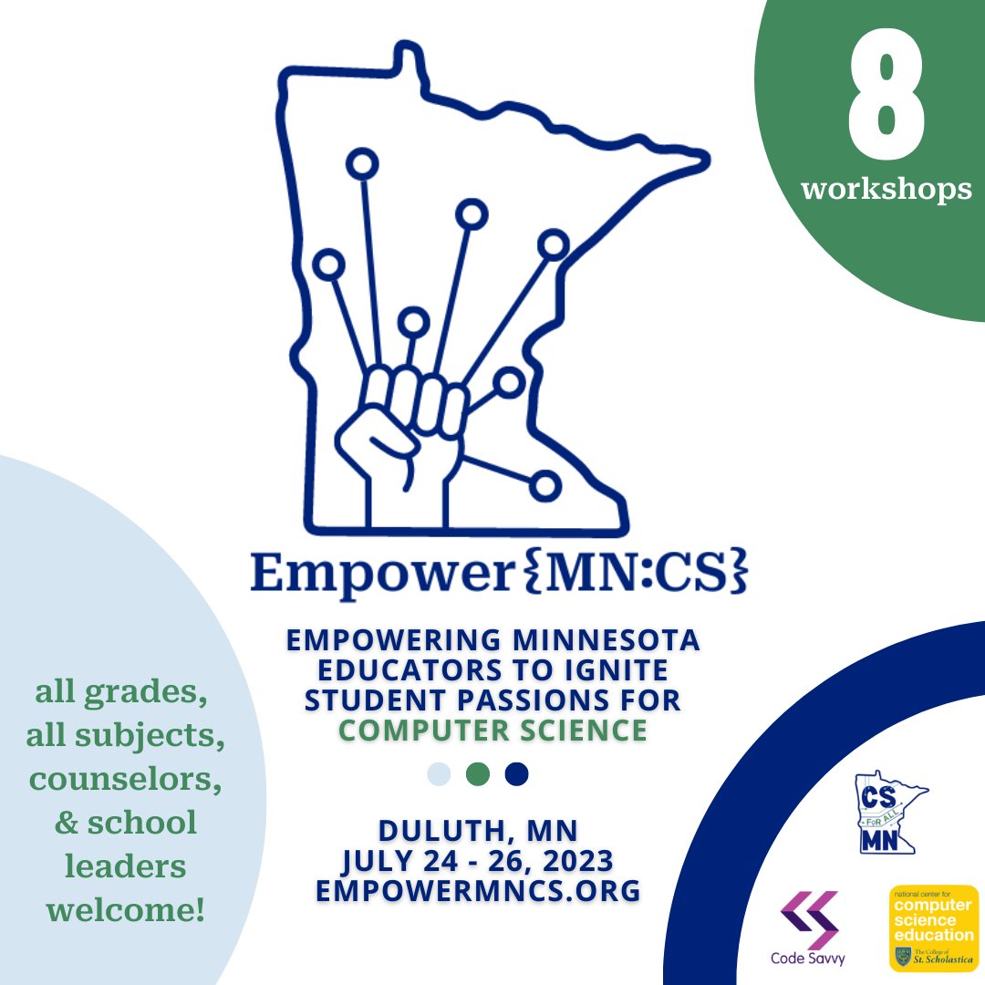 🎉 Excited to be collaborating with @CodeSavvyOrg and @nationalcsed to offer CS professional development this summer! ✅ Check out all the options for new and experienced teachers at empowermncs.org