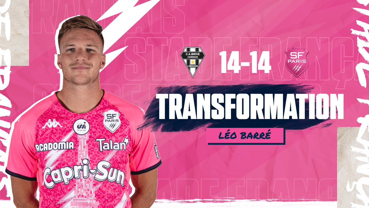 SFParisRugby's tweet image. 🎯 𝗧𝗥𝗔𝗡𝗦𝗙𝗢𝗥𝗠𝗔𝗧𝗜𝗢𝗡

En coin, Léo transforme. Égalité à Brive !

#CABSFP | 👨🏻 14 - 14 🌸 | 33’