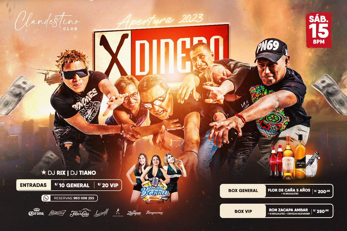 Hoy Sábado 15 XDINERO en Clandestino Club 🎉 de la Av. Dolores 🎶🎸🎺 los esperamos 👍🏼
#XDINERO #Arequipa #clandestino