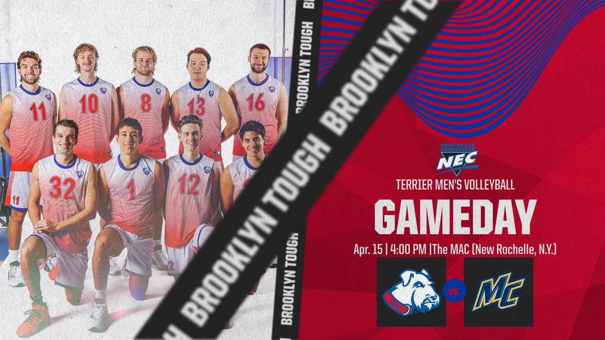 One more time for our seniors 🆚 Merrimack 📍 The MAC (New Rochelle, NY) ⏰ 4:00 PM 📺 bit.ly/43spcEe 📊 bit.ly/3LsecOo #BrooklynTough | #NECMVB