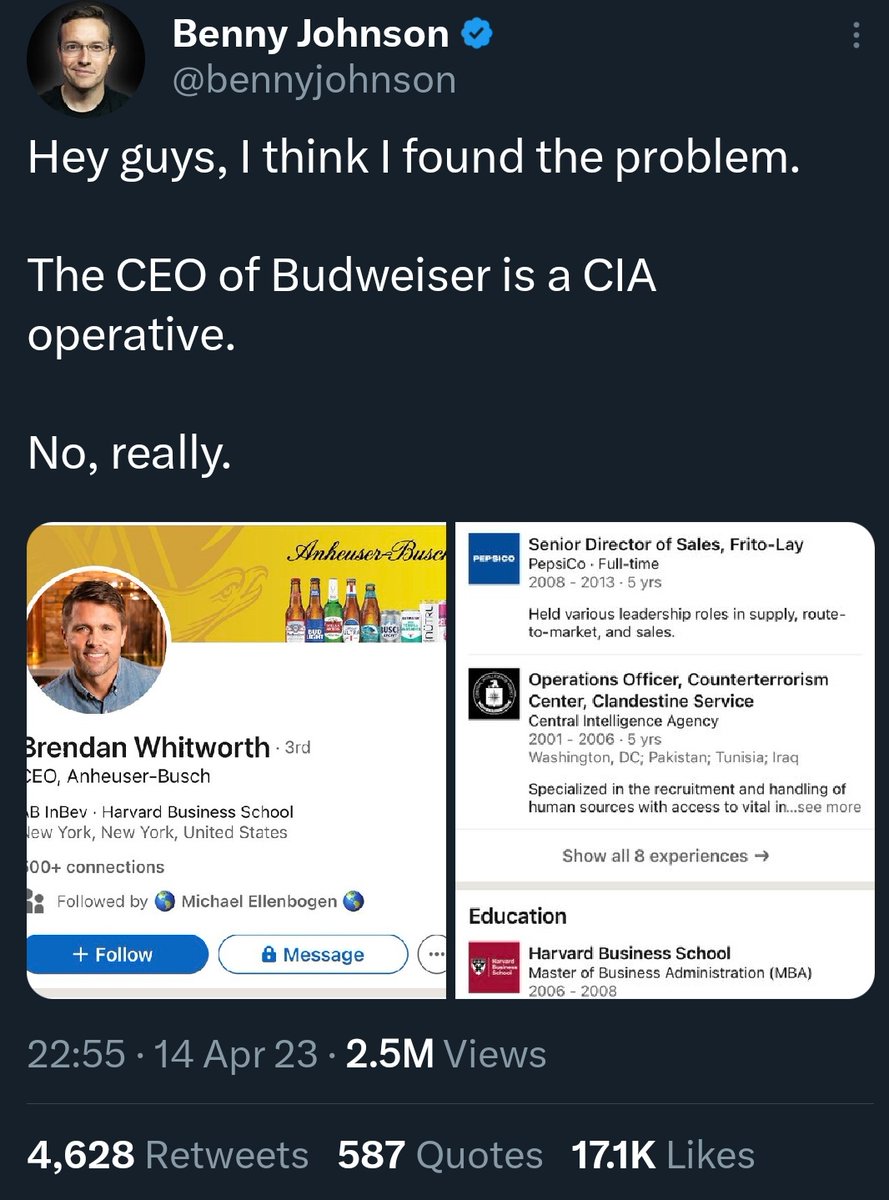 Left wing guy: "The CIA is bad because of their history of coups, assassinations, human rights violations, and meddling in world affairs on behalf of western capitalist interests"

Right wingers: "CIA is bad because they're making the beer gay"