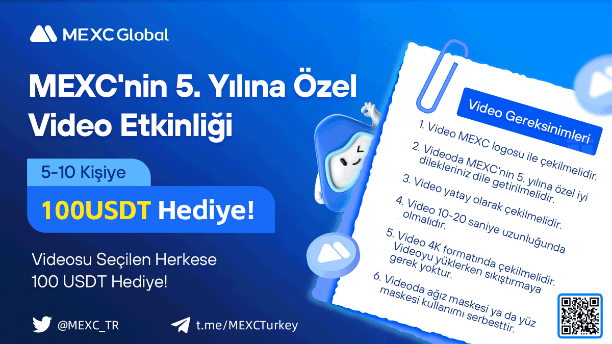 MEXC_Topluluk's tweet photo. 📹 MEXC'nin 5. Yılına Özel Video Etkinliği

🏆 Videosu Seçilen Herkese 100 $USDT Hediye!

📌 Katılım: https://t.co/gQasdNgWSh

🔷 Takip Et: @MEXC_TR
🔷 Abone Ol: https://t.co/9llNIrWJZc
🔷 Alıntıla 5 kişi etiketle

📅 Son Katılım: 18 Nisan 2023 23.59 https://t.co/mOeApepkTL