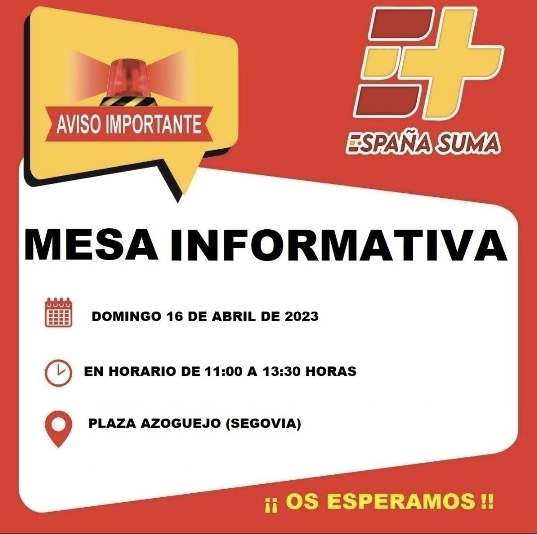 <a href="/SegoviaSuma1/">POR ESPAÑA Y POR LOS ESPAÑOLES!!!!</a> estamos luchando por los segovianos, mañana estamos de nuevo con vosotros!!!
