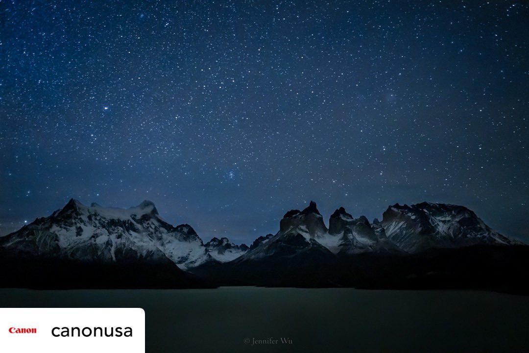 @canonusa Photo by #CanonExplorerOfLight @jenwuphoto: 'The powerful Patagonia mountains underneath the night sky are dimly lit by a partial moon that has recently set behind the mountains to my side. The white snow of the mountain peaks catch the ambient light of the moon.