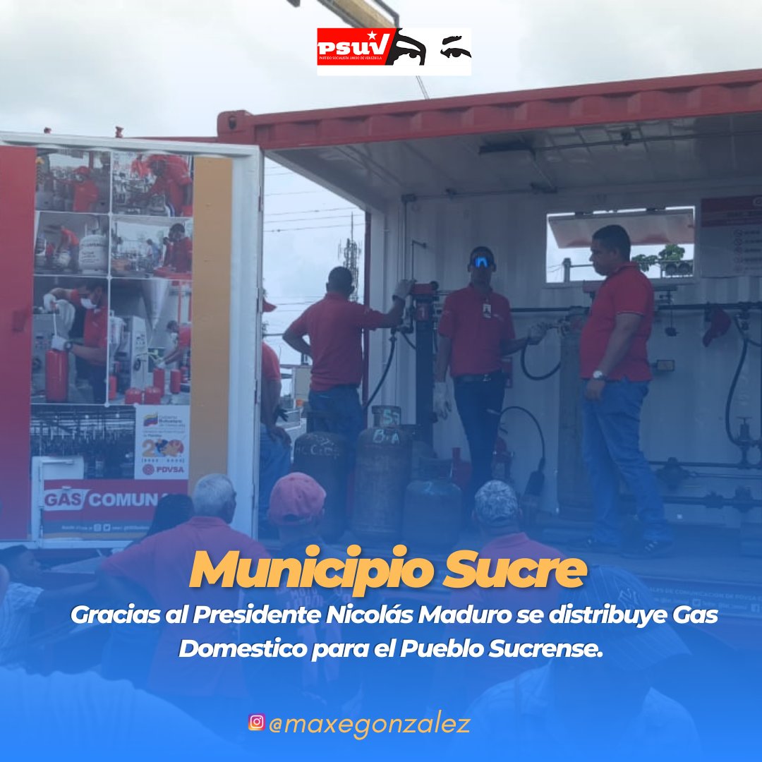 maxegonzalezp's tweet photo. ¡Nosotros Venceremos 🚩
Gracias al Presidente @NicolasMaduro miles de familias reciben el Beneficio del Gas domestico en el Municipio Sucre
Líderes de calles, Líderes de comunidades Jefes de UBCH trabajan para llevar el Beneficio a sus comunidades. @nicmaduroguerra @AmeliachPSUV https://t.co/JbUth1sl3j