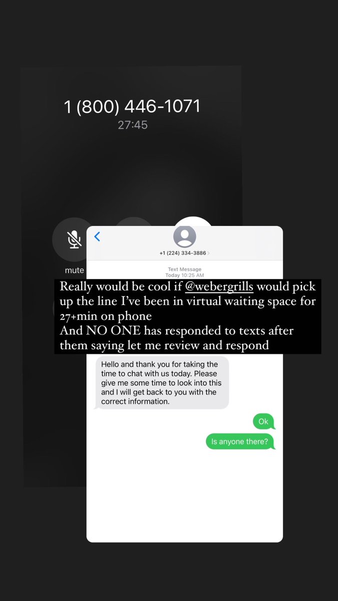 Katie Pryor (@itz_katiep) on Twitter photo I need <a href="/WeberGrills/">Weber Grills</a> to pick up the line or respond to a text feel like waiting 27+min with no contact is not the greatest customer experience I need <a href="/WeberGrills/">Weber Grills</a> to pick up the line or respond to a text feel like waiting 27+min with no contact is not the greatest customer experience