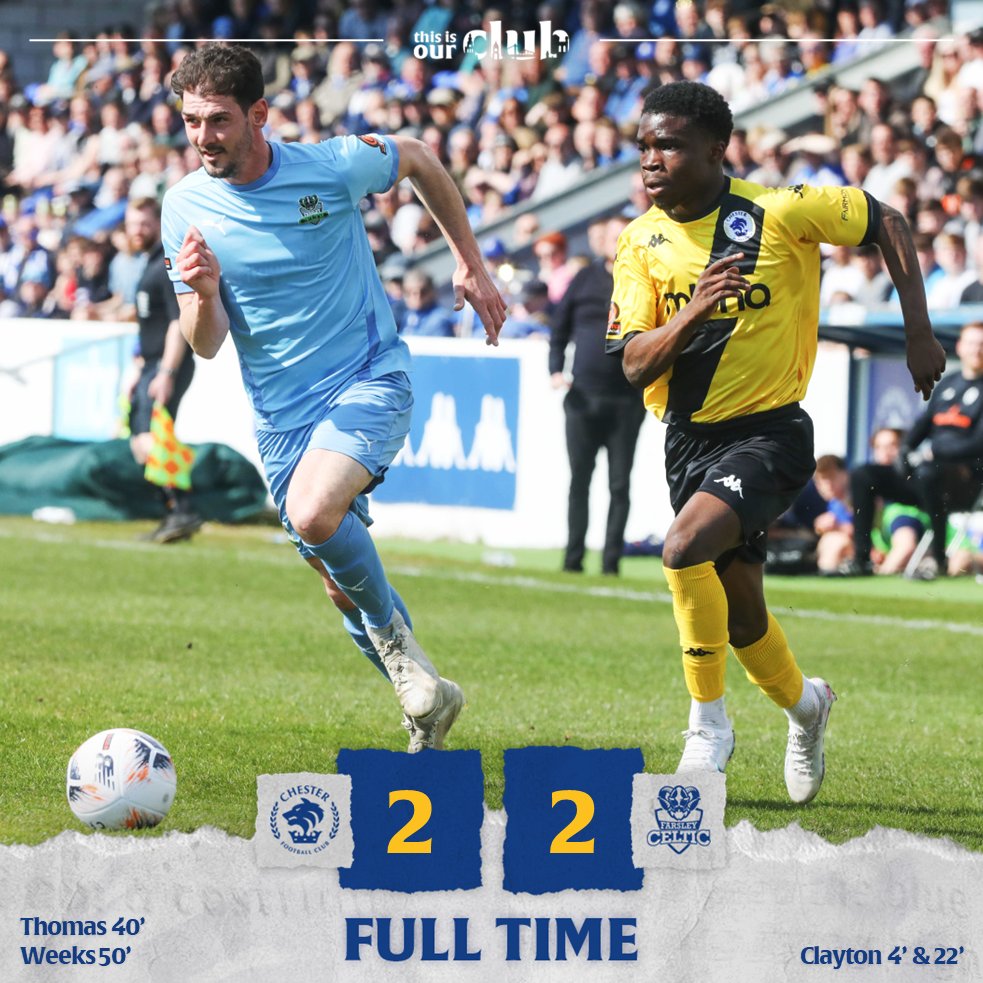 ChesterFC's tweet photo. FT: #ChesterFC 2-2 @FarsleyCelticFC.
A great fightback and a battling performance by the ten men to pick up a point.
#OurClub 🔵⚪️ #CFCFAR https://t.co/lUX5gghfcs