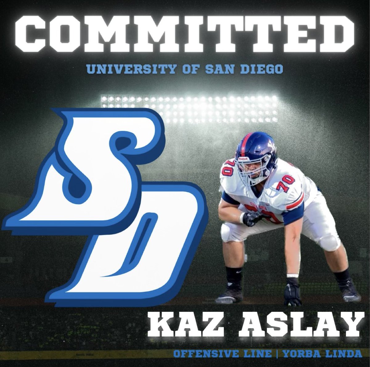 kaz_aslay's tweet photo. After an incredible 4 seasons @ylhsfootball, I feel honored &amp; blessed to announce that I will be continuing my football career at University of San Diego! Thank you @austenjacobs @coach_govan @coach_MAponte for this amazing opportunity! @coachbailey_yl @olinecoachgsb2 @ylaed11 https://t.co/7Nh3AlU0lu
