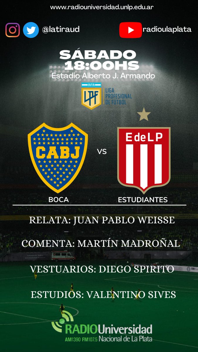 Hoy Boca-Estudiantes por la primera emisora universitaria del mundo. youtube.com/watch?v=CVsNSb…