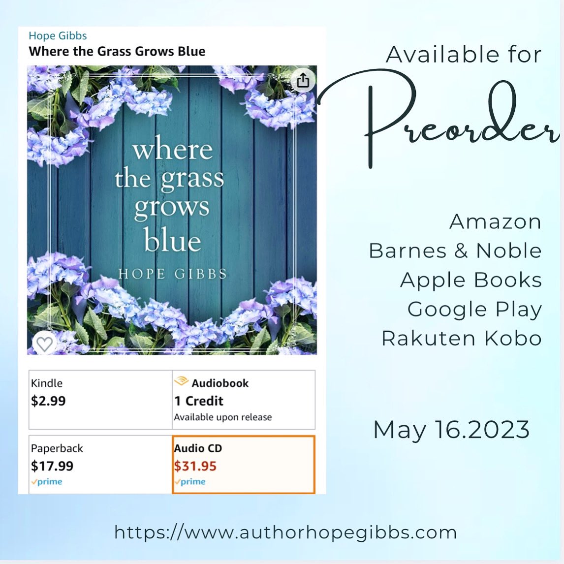 Where the Grass Grows Blue is available for preorder in paperback, ebook and audio. Debuting 5.16.23. #readingcommunity #southernfiction #WritingCommmunity #upmarketfiction