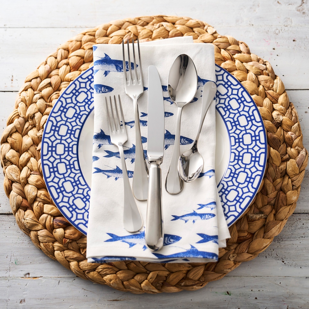 CaskataHome's tweet photo. With 4 of our most popular patterns on 100% cotton napkins, there are endless combinations to play with. Which is your favorite? (Also, here's a sneak peak of our new flatware, coming soon!) π¦ποΈπ #caskata #caskatatableware https://t.co/Dnmw5OSW5K