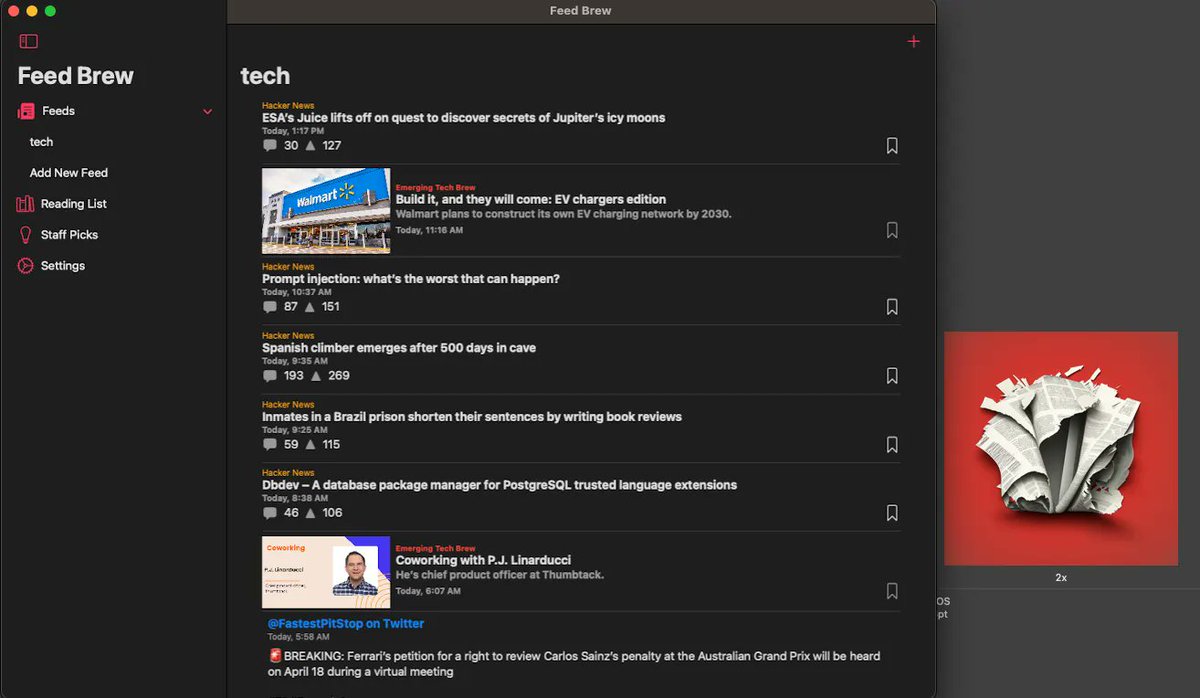 getfeedbrew's tweet photo. New testflight version dropping soon. You should now be able to run Feed Brew on your Mac. We also released:
- Reading Goals (Enforced via push notifications)
- Staff Picks now has more than 20 topics it covers. https://t.co/BQIIdZZIA6