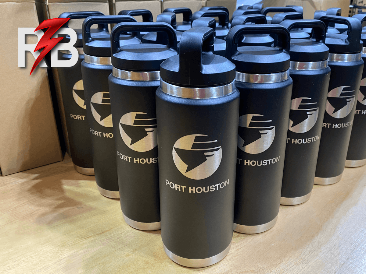 The newest batch of Igloo 26 oz. Customized water bottles are all set to create a splash! These beautiful items, which have been laser-marked with the Port of Houston emblem, are a great example of the effectiveness of branding for any event.

redboltlaser.com