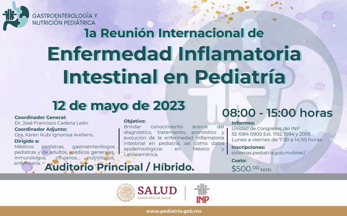 kar_ignorosa's tweet photo. 1a Reunión Internacional en Enfermedad Inflamatoria Intestinal en Pediatría
🗓️12 mayo
🕒8 a 15 hrs
📍Instituto Nacional de Pediatría
💻Modalidad híbrido
✅Valor curricular CMG/CMP
⬇️Inscripciones:
https://t.co/MveHlGwBJ3
#pedibd #IBD #youngibd #gastroenterologiapediatrica https://t.co/8OAXds2Lk3