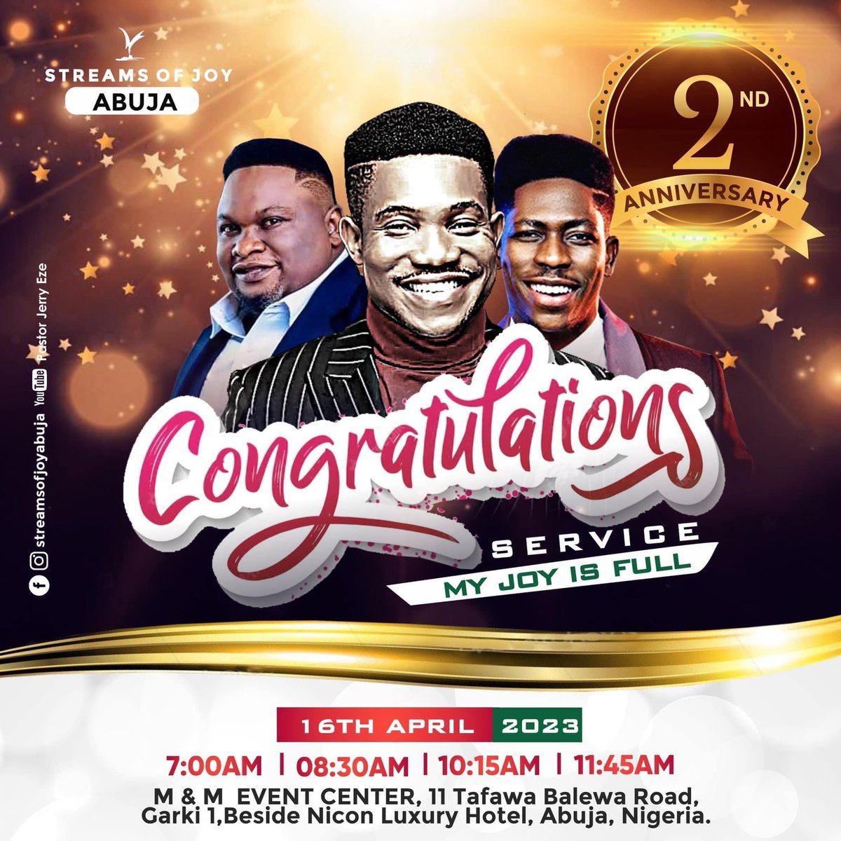 streamsofjoyHQ's tweet photo. Yes You heard it!! Congratulations to Streams of Joy Abuja as we celebrate Her 2ND ANNIVERSARY tomorrow! Our Joy is indeed Full🙏🏻🔥

Happy Second Anniversary to our SOJA Family! Join us tomorrow! What our God cannot do does not exist!💃🏻💃

#SOJAIS2
#ThisIsGodAtWork https://t.co/6LhJRWsTL0