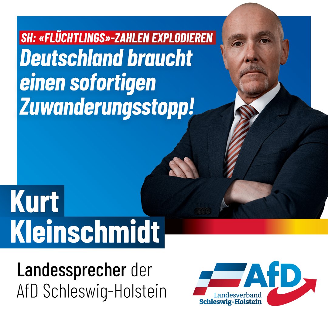 AfD_LV_SH's tweet photo. Mehr als 2.000 neue #Migranten (ohne #Ukrainer!) in Schleswig-Holstein nur von Januar bis März 2023: Deutschland braucht einen sofortigen #Zuwanderungsstopp! Am 14. Mai sind bei uns #Kommunalwahlen: Wähle schlau, wähle Blau! https://t.co/egq2LzrA2z https://t.co/YOXbBglUzz