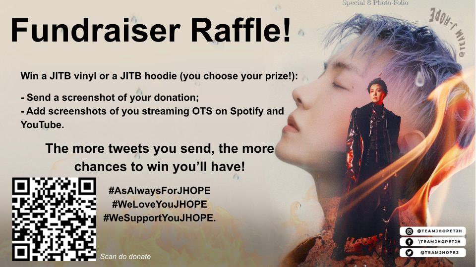 teamjhope2's tweet photo. Participate in our fundraiser for #jhope 🥰

RT this &amp; donate if you can. All funds will be used to support him in competitions j-hope &amp; OTS are nominated for. 

Check the instructions and you could win a JITB vinyl or an Equal Sign hoodie🥳

🔗 https://t.co/YTyGshTPhG https://t.co/c83vPp71j5