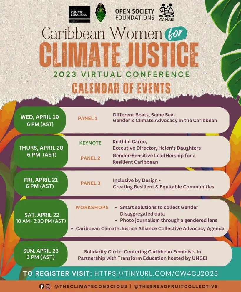 guardians_ja's tweet photo. #CW4CJ2023 brings together Caribbean thought-leaders and changemakers involved in Environmental, Climate, and Gender work. Join insightful panel discussions, practical workshops and participate in establishing priorities for the Collective Advocacy Agenda for the region. https://t.co/4Wik5BaL3S
