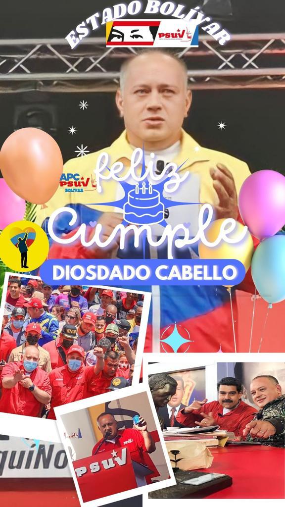 El @_PSUVBolivar desea un feliz cumpleaños al Primer Vicepresidente del PSUV, <a href="/dcabellor/">Diosdado Cabello R</a> 

Salud y bendiciones 👊

#LogrosEnRevolución