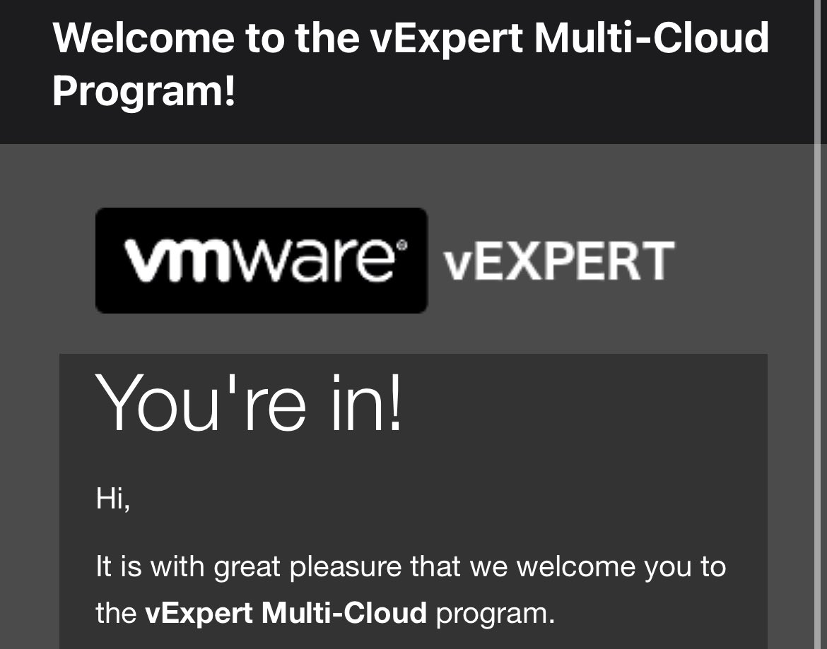 Very happy to be part the second year in a row in the Multi-Cloud subprogram. Lokking forward for achieving the next steps with the new solutions coming soon #vExpert #VMwareCloud @vExpert