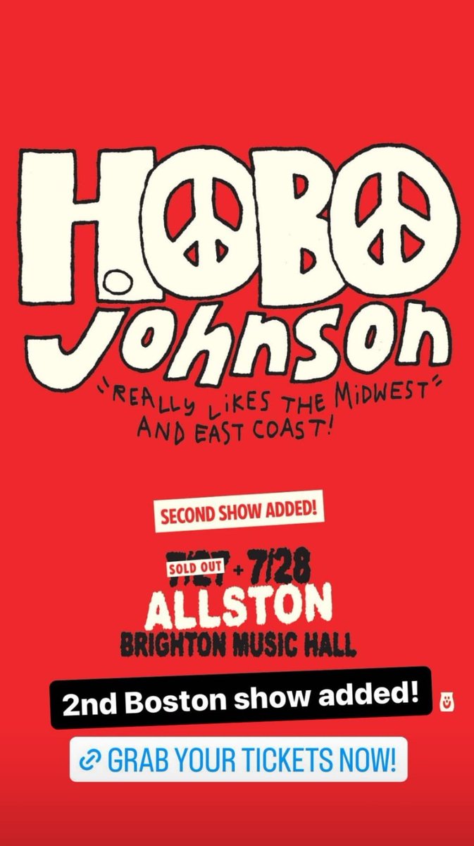🚨Second Hobo Johnson show added for Boston on July 28th!

🔗concerts.livenation.com/hobo-johnson-b…

#HoboJohnson #PeachScone #TypicalStory #SubaruCrosstrek #ustour #tour #concert #boston #BrightonMusicHall #allston