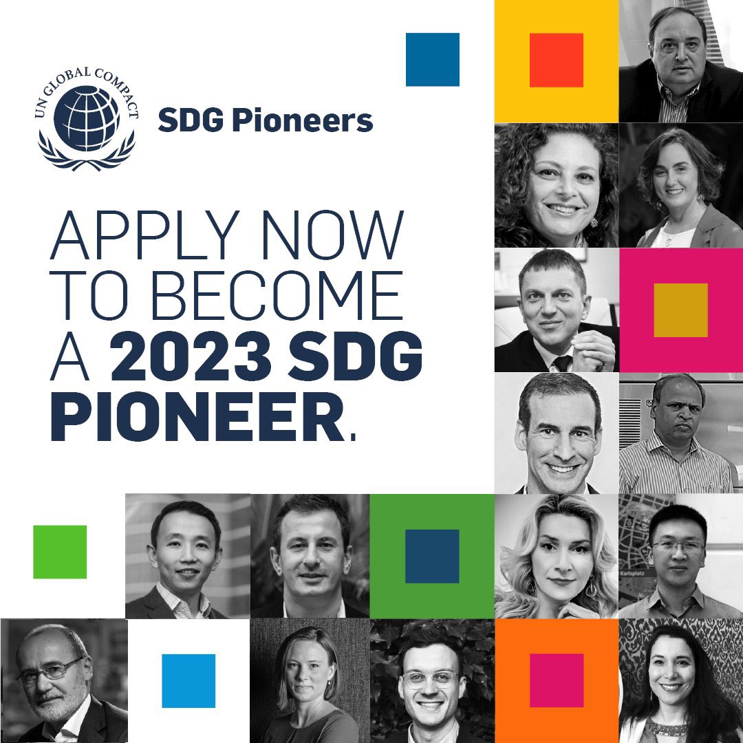 Every year @globalcompact  
celebrates a group of #SDGpioneers — business leaders who are doing an exceptional job in advancing the @GlobalGoalsUN through the implementation of their #TenPrinciples. 

Now is your chance to join them. Apply today! ➡️ unglobalcompact.org/sdgs/sdgpionee…