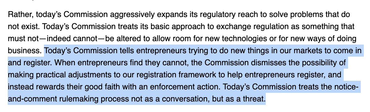 Consistently impressed by the thoughtfulness of SEC Commissioner <a href="/HesterPeirce/">Hester Peirce</a>. From her dissent regarding how the current SEC Commission is responding to entrepreneurs (particularly in crypto):

sec.gov/news/statement…