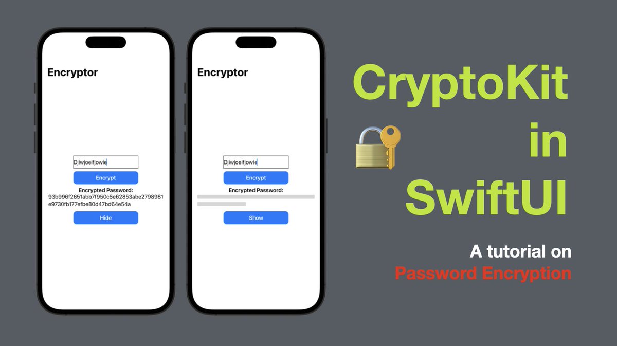 xavier7t's tweet photo. CryptoKit in SwiftUI, A tutorial on Password Encryption
https://t.co/bgRSqqIacg
#ios #Swift #SwiftUI #cryptokit #password #encryption #iosdevx https://t.co/qMK7OgiVux