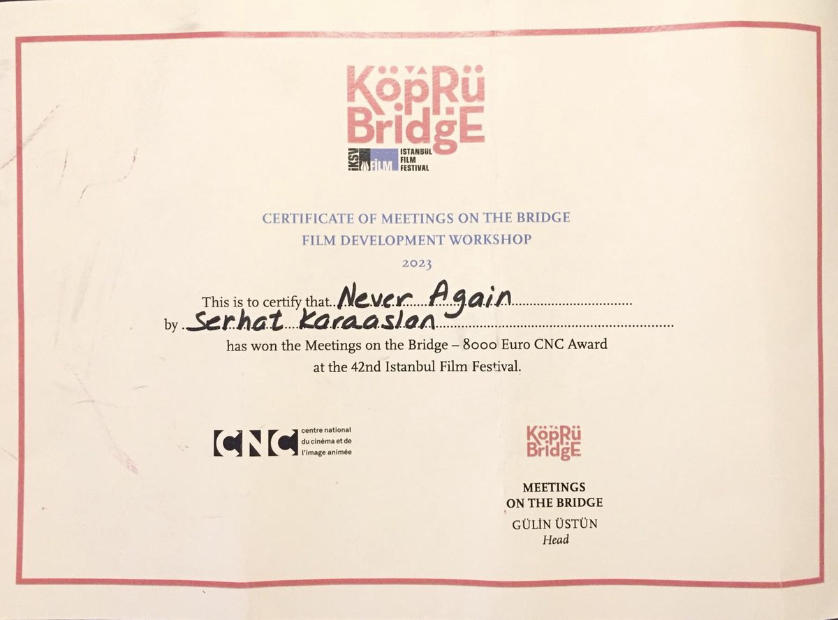Serhat Karaaslan (@karaaslanserhat) on Twitter photo Yeni film projemiz “Bir Daha Asla” <a href="/ist_filmfest/">İstanbul Film Festivali</a> Köprüde Buluşmalar'da CNC ödülü aldı🤩<a href="/koprudebulusma/">Köprüde Buluşmalar / Meetings on the Bridge</a> Yeni film projemiz “Bir Daha Asla” <a href="/ist_filmfest/">İstanbul Film Festivali</a> Köprüde Buluşmalar'da CNC ödülü aldı🤩<a href="/koprudebulusma/">Köprüde Buluşmalar / Meetings on the Bridge</a>