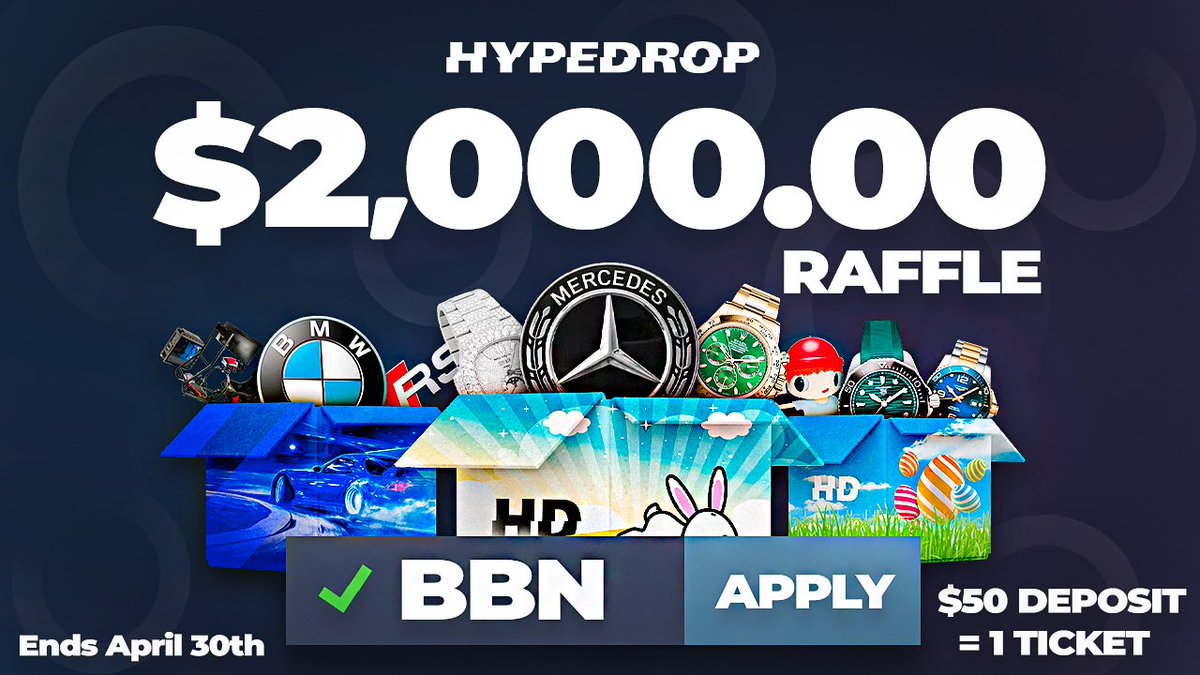 Teamboflex X Hypedrop 👀 💎 $2,000 RAFFLE! 💎 (20 x $100 - you can win multiple spots) To enter: - use code BBN - deposit a min. of $50 💸 Random RT + Tag gets $100 Raffle ends in 2 weeks - April 30th 🙌🏻💚