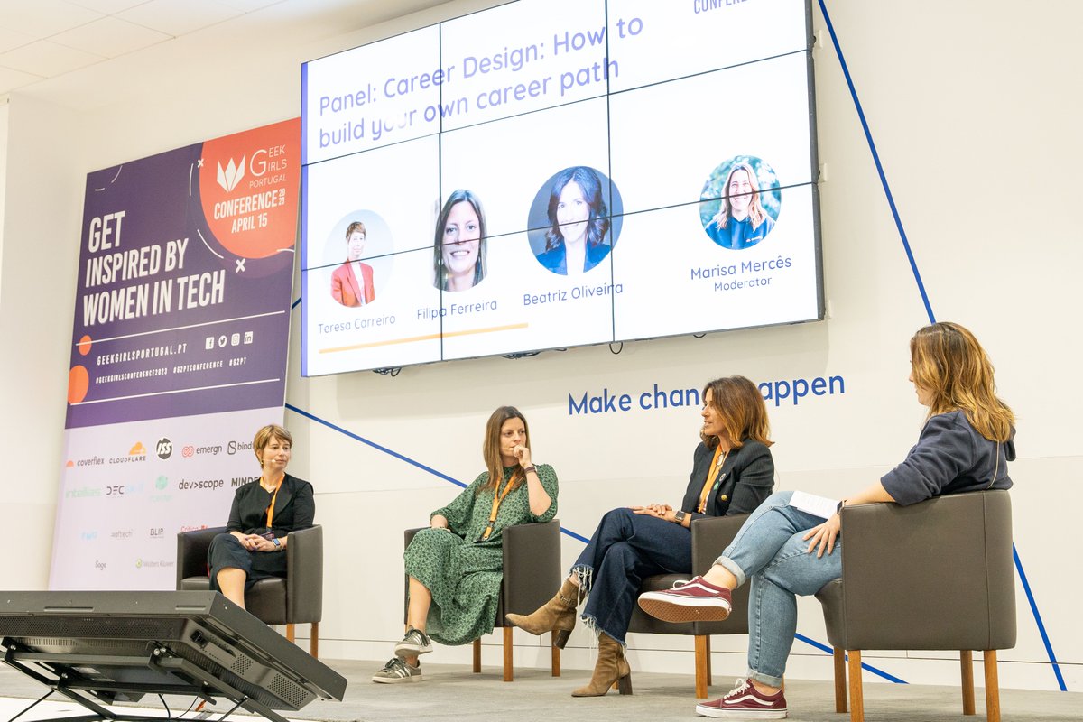GeekGirlsPT's tweet photo. The big panel discussion of the conference explored "Career Design: How to Build Your Own Career Path"! 

It was a lively and insightful discussion that gave us a lot of food for thought. 👏

#g2pt #g2ptconference #geekgirlsconference23

[📸 by https://t.co/0thklX3y5L] https://t.co/nlmwwCem4i