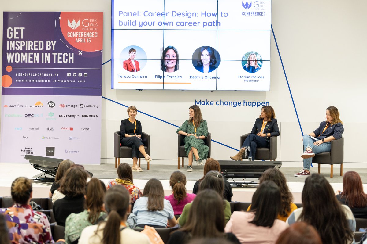 GeekGirlsPT's tweet photo. The big panel discussion of the conference explored "Career Design: How to Build Your Own Career Path"! 

It was a lively and insightful discussion that gave us a lot of food for thought. 👏

#g2pt #g2ptconference #geekgirlsconference23

[📸 by https://t.co/0thklX3y5L] https://t.co/nlmwwCem4i