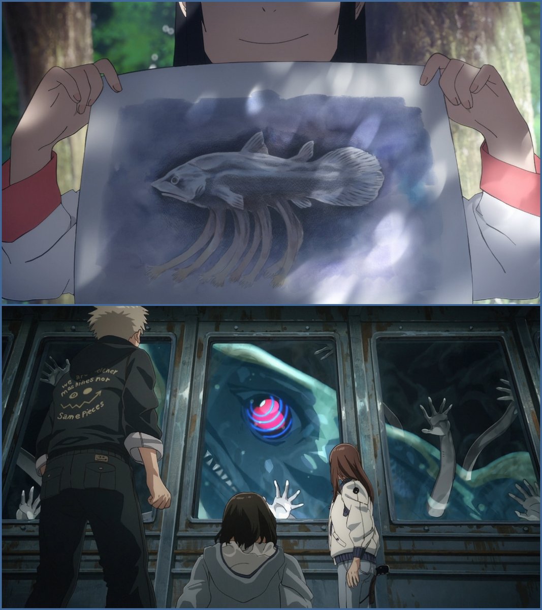 The drawing of the fish from last week is actually real.. or did it  materialize  [Heavenly Delusion: Tengoku Daimakyo]