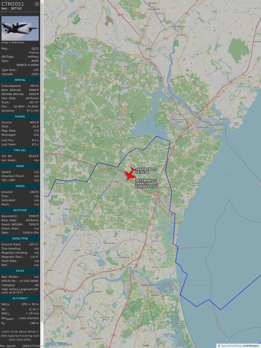 #PlaneAlert ICAO: #3B7765 Tail: #0073 Flt: #CTM2051 
Owner: #FrenchAirForce
Aircraft: #Airbus Military A400M Atlas C1
2023/04/15 12:45:45
#A400 #TacticalAirlift #Cargo #ArmeeDeLair defense.gouv.fr/english/air 
globe.adsbexchange.com/?icao=3B7765&s…