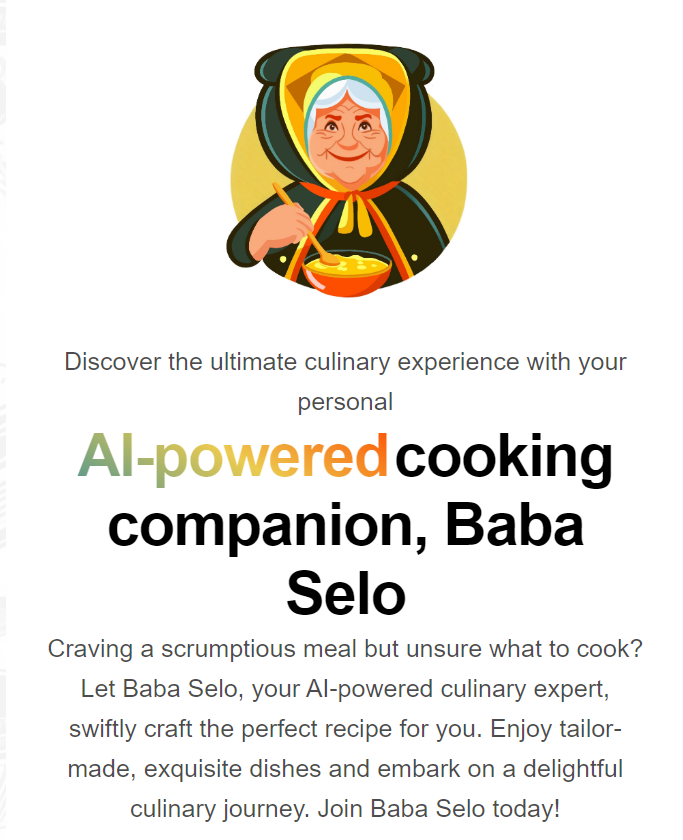San4es22's tweet photo. Discover the world of culinary wonders with Baba Selo, the AI-powered cooking assistant who creates unique recipes tailored to your preferences with a touch of magic. #BabaSelo #cookingassistant #AI #neuralnetwork #ChatGPT https://t.co/HrhX9lzzvT
