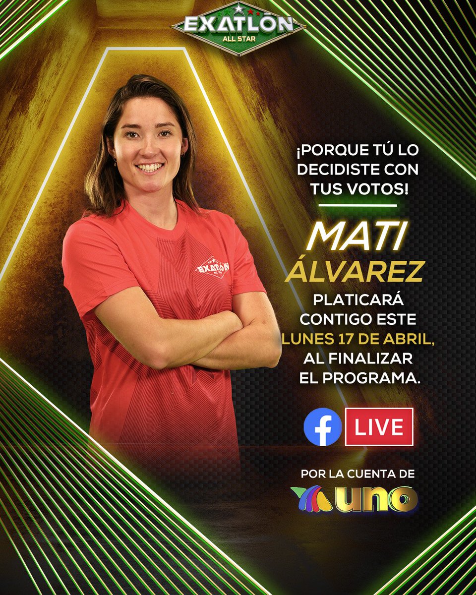 ExatlonMx's tweet photo. ¡Tú lo decidiste con tus votos! 🫵🏼😎 ESTE LUNES platica con 𝐌𝐀𝐓𝐈 𝐀́𝐋𝐕𝐀𝐑𝐄𝐙 en Facebook Live al terminar el programa, por la cuenta de Azteca UNO. 🔴📲
#ExatlónAllStar https://t.co/b9fRfNdx0t