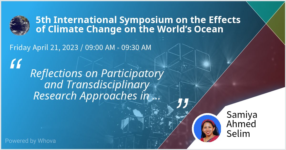 Look forward to giving my talk next week at 5th International Symposium on the Effects of Climate Change on the World’s Ocean on Reflections on Participatory and #Transdisciplinary Research Approaches in addressing #ClimateChange and #sustainabledevelopment. #ECCWO5 @LeibnizZMT