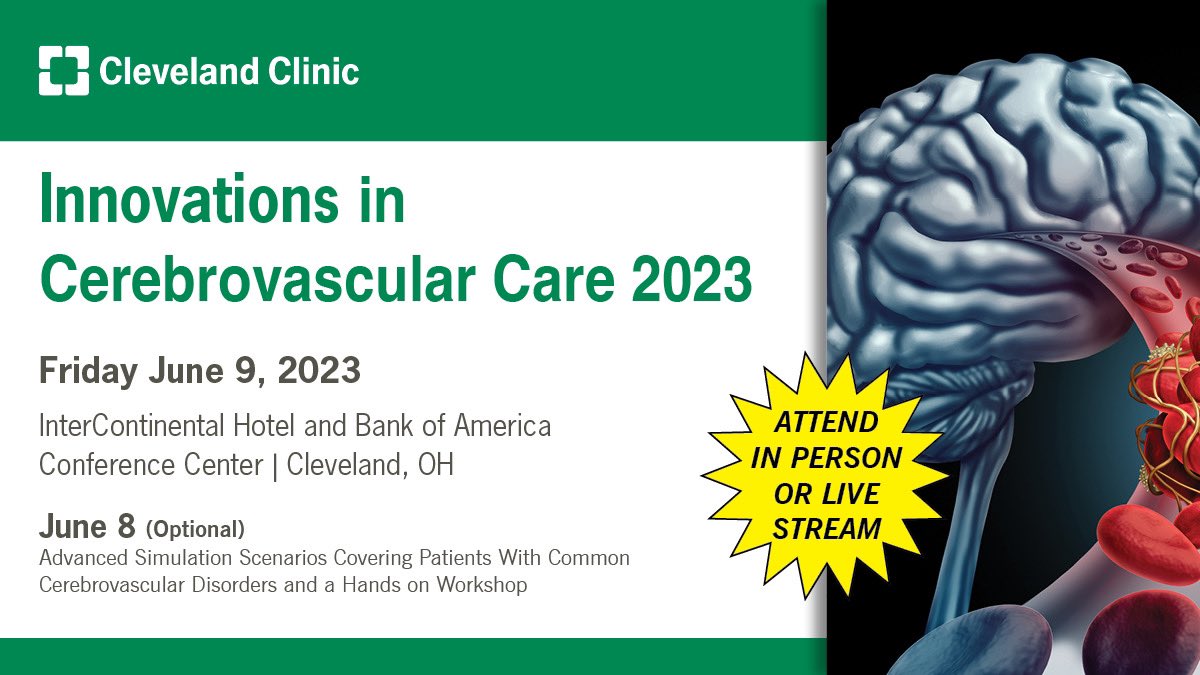 Excited for this year’s <a href="/ClevelandClinic/">Cleveland Clinic</a> Innovations in Cerebrovascular Care Meeting!   Several guest faculty and our own Cleveland Clinic team discussing the latest innovations as well as debating controversies in the field.   Registration now open!  

ccfcme.org/IICC