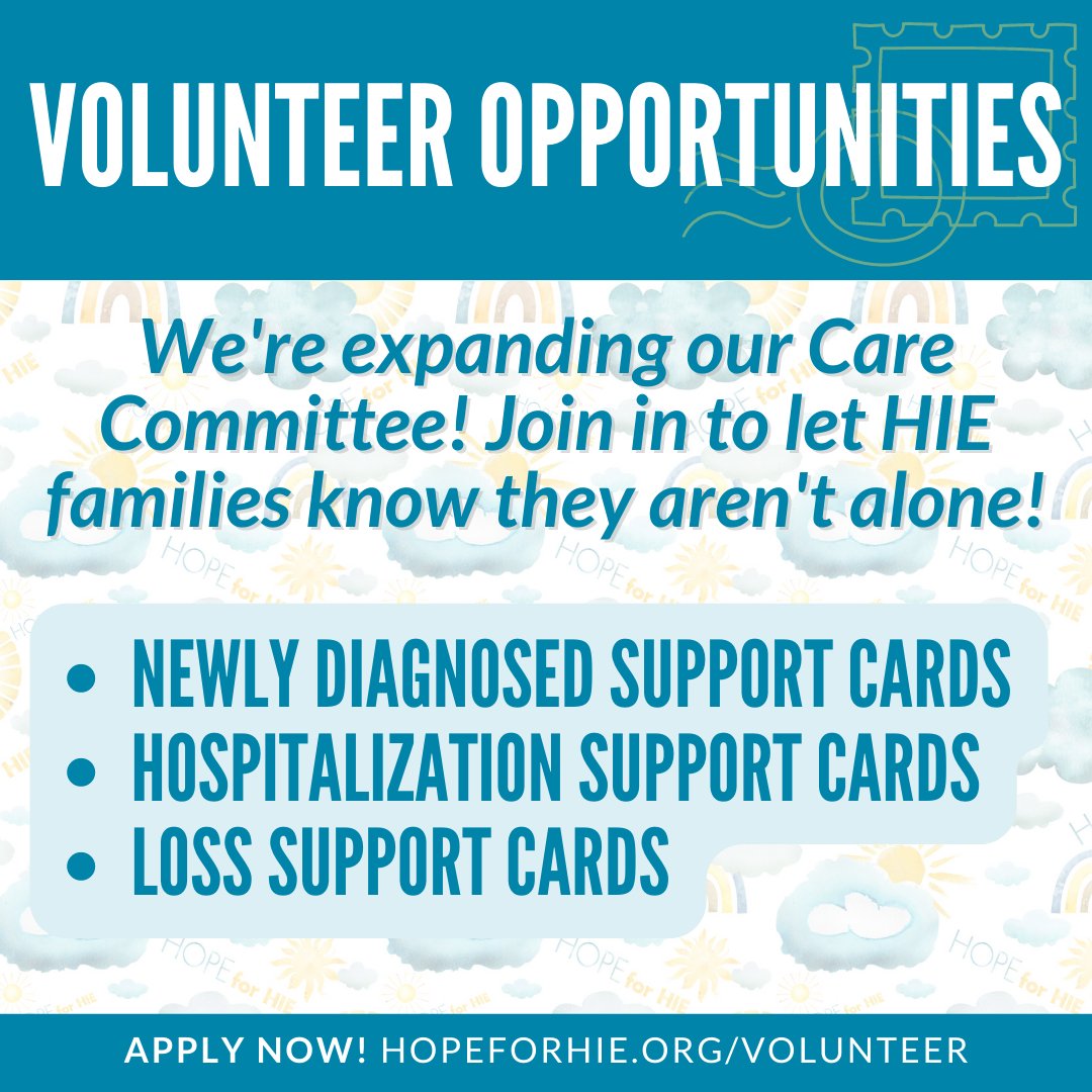 HopeforHIE's tweet photo. VOLUNTEER HUB SPOTLIGHT: Care Committee
Learn more at https://t.co/FJ3HneMohs
#NationalVolunteerWeek #HIEawarenessmonth #NeoTwitter #NeuroTwitter #NICU #NICUsupport #PedsICU #PICUsupport #ConnectedbyHope https://t.co/kEx11TlApa