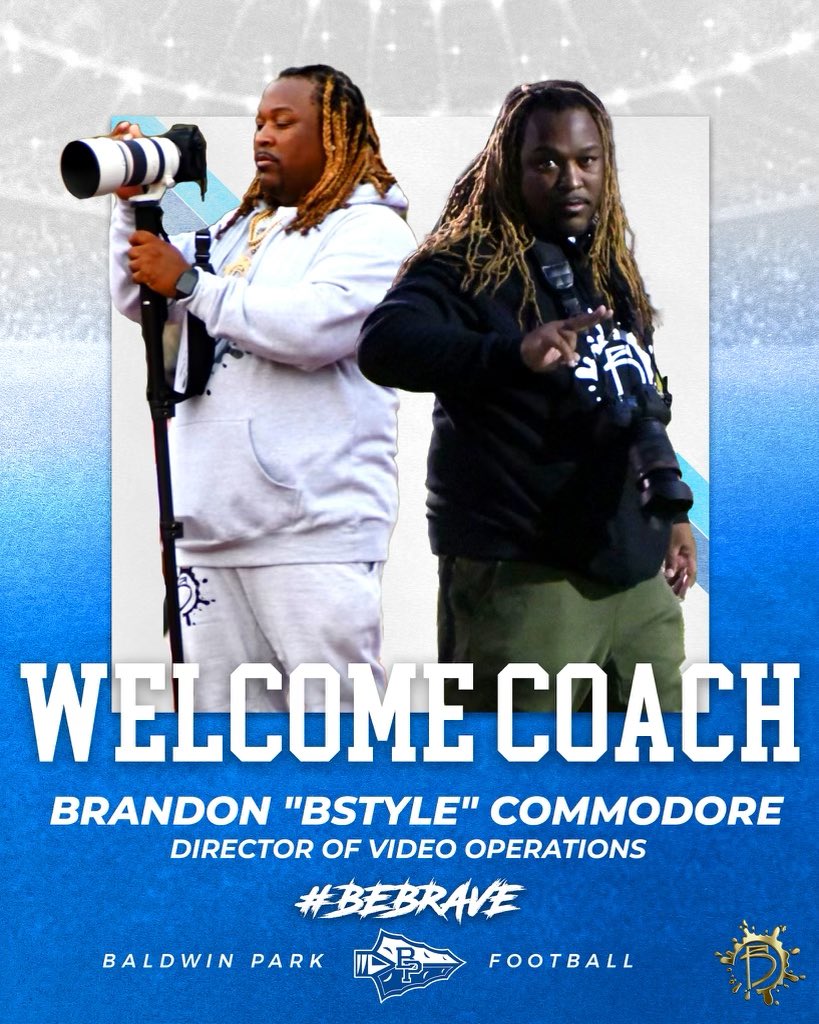 Coach_Maxie626's tweet photo. Welcome @WhoIsBstyle Brandon Commodore to the staff. Brandon is one of the best graphic design and videographers you can find. Be on the lookout for our weekly YouTube mini series covering Spring Ball, Interviews with players and coaches and also some history of BP 🏈 #BeBrave🏹 https://t.co/d19bIAPZeJ