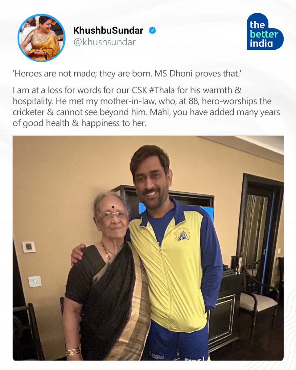 thebetterindia's tweet photo. "Greatness is staying humble when the world calls you great!"
#MSDhoni is one such man -- humble, kind & loved by people at every age and stage of life.
@msdhoni
#Kindness #Dhoni #FanWorld https://t.co/fPcPk67fuf