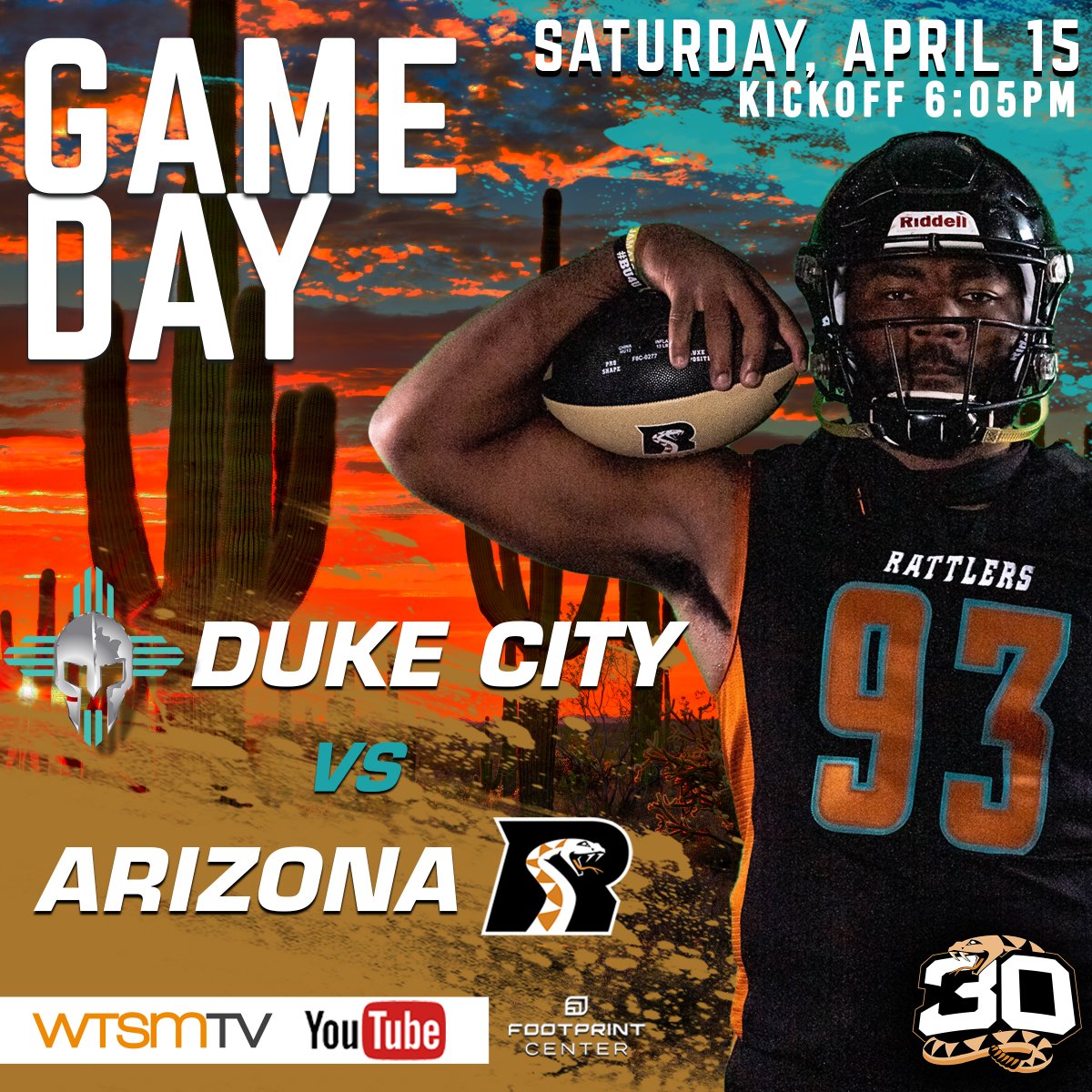GAME DAY
Duke City Gladiators  vs Arizona Rattlers

⏰ 6:05pm
🎟 bit.ly/AZR0415
📺 wtsmtv.com/wtsmsports/ari…
💻 youtube.com/watch?v=yrh-mb…