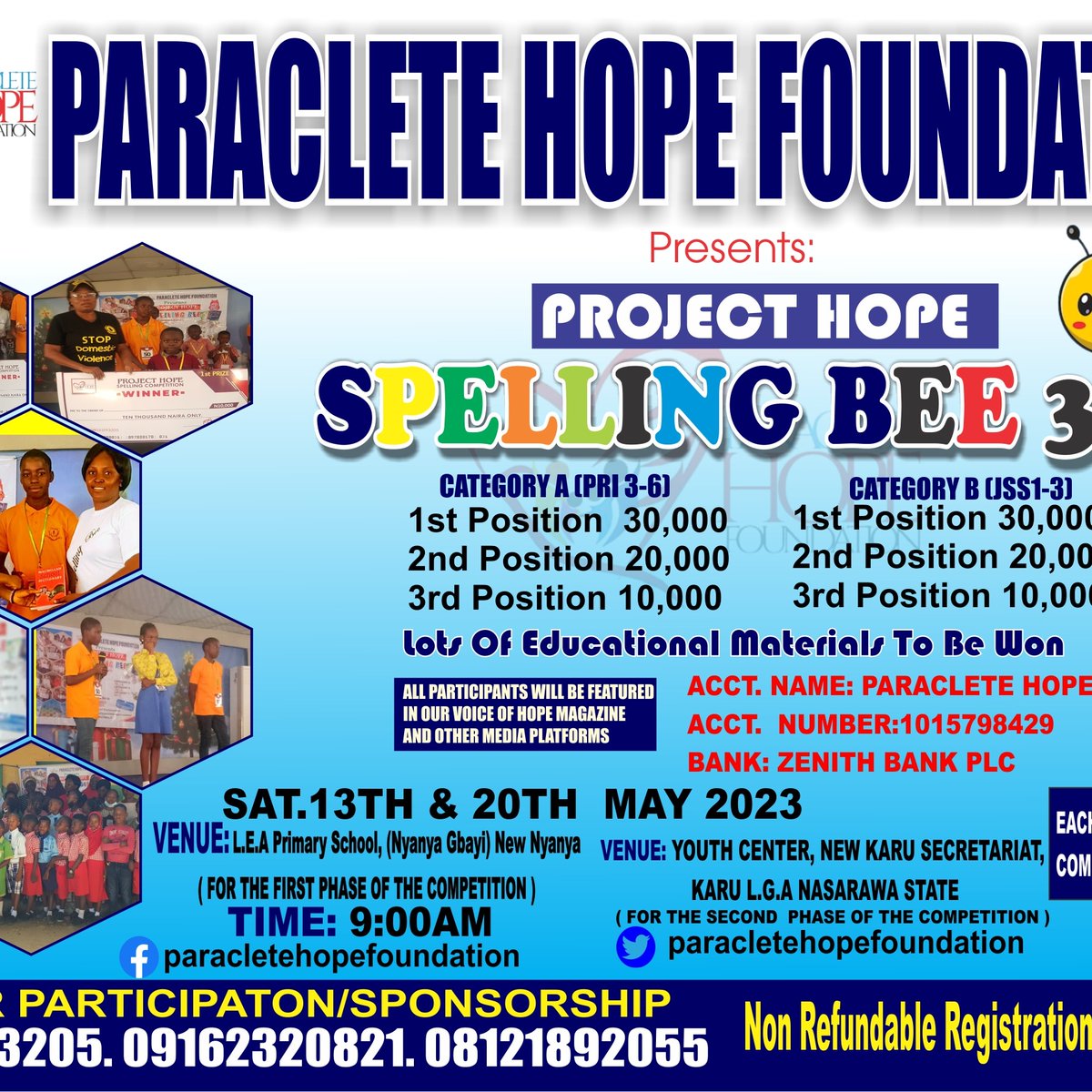 AmbHope's tweet photo. It's Project Hope Spelling Bee 3.0 !!!
SPONSOR A CHILD TO PARTICIPATE
#SENDACHILDTOSCHOOL
#EDUCATIONFORALL
#COMMUNICATIONISLIT
#SAVEACHILD https://t.co/hDG9sEcdNr